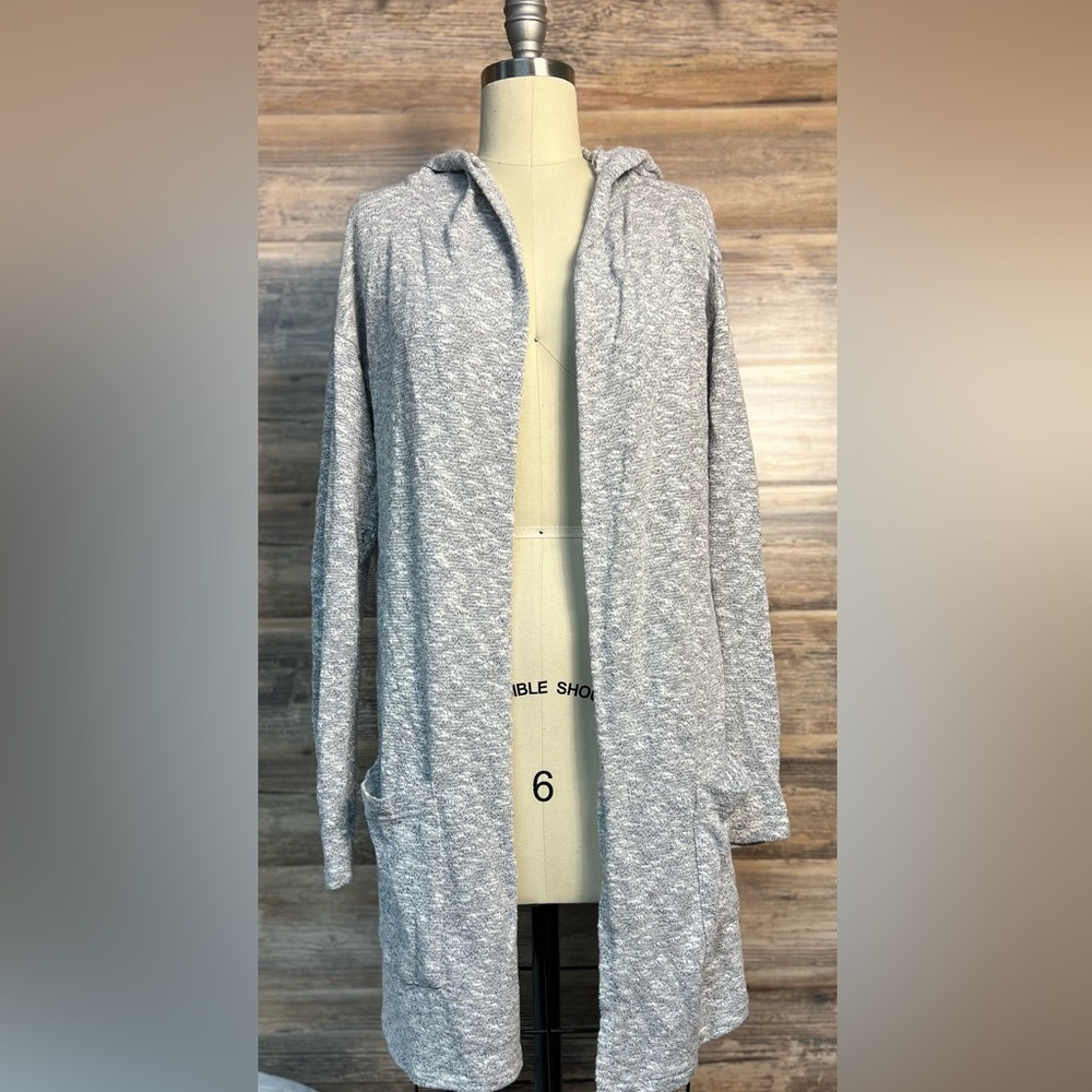 GAP Long Open Hooded Cardigan Blue/White EUC